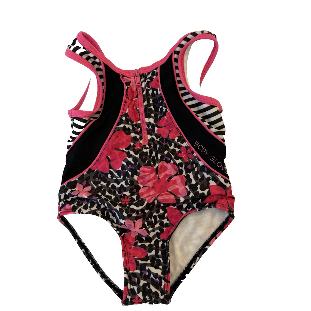 Body Glove Girls One Piece Swimsuit Size 3T Pink & Black Front Zipper